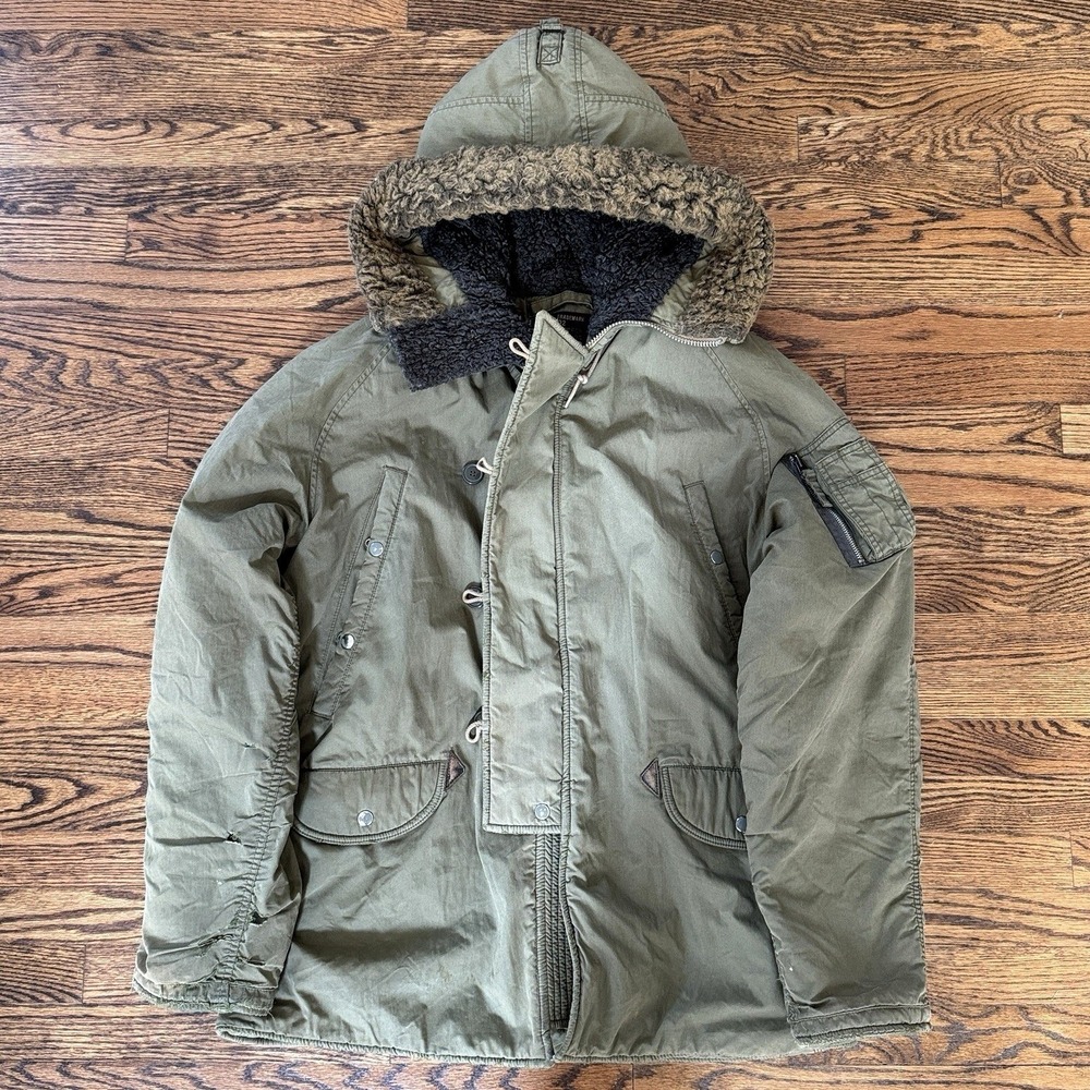 Abercrombie Fitch Green Army Military Sherpa Lined Fur Hood Green Parka Jacket